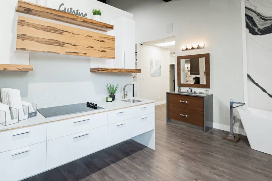 Sloan Stone Design Showroom displaying kitchen with quartz countertop